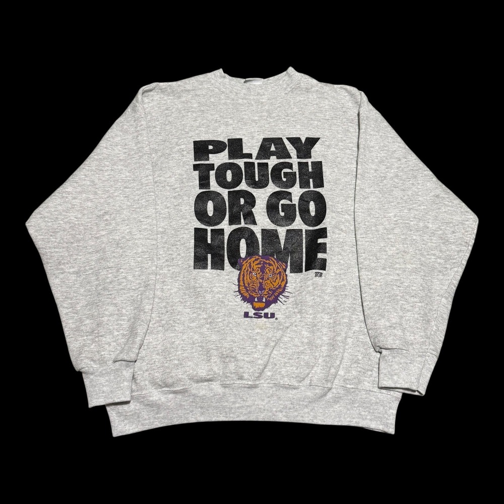 Vintage 90s 20/20 Sport Play Tough or Go Home LSU Tiger Sweatshirt Mens XL FLAWS